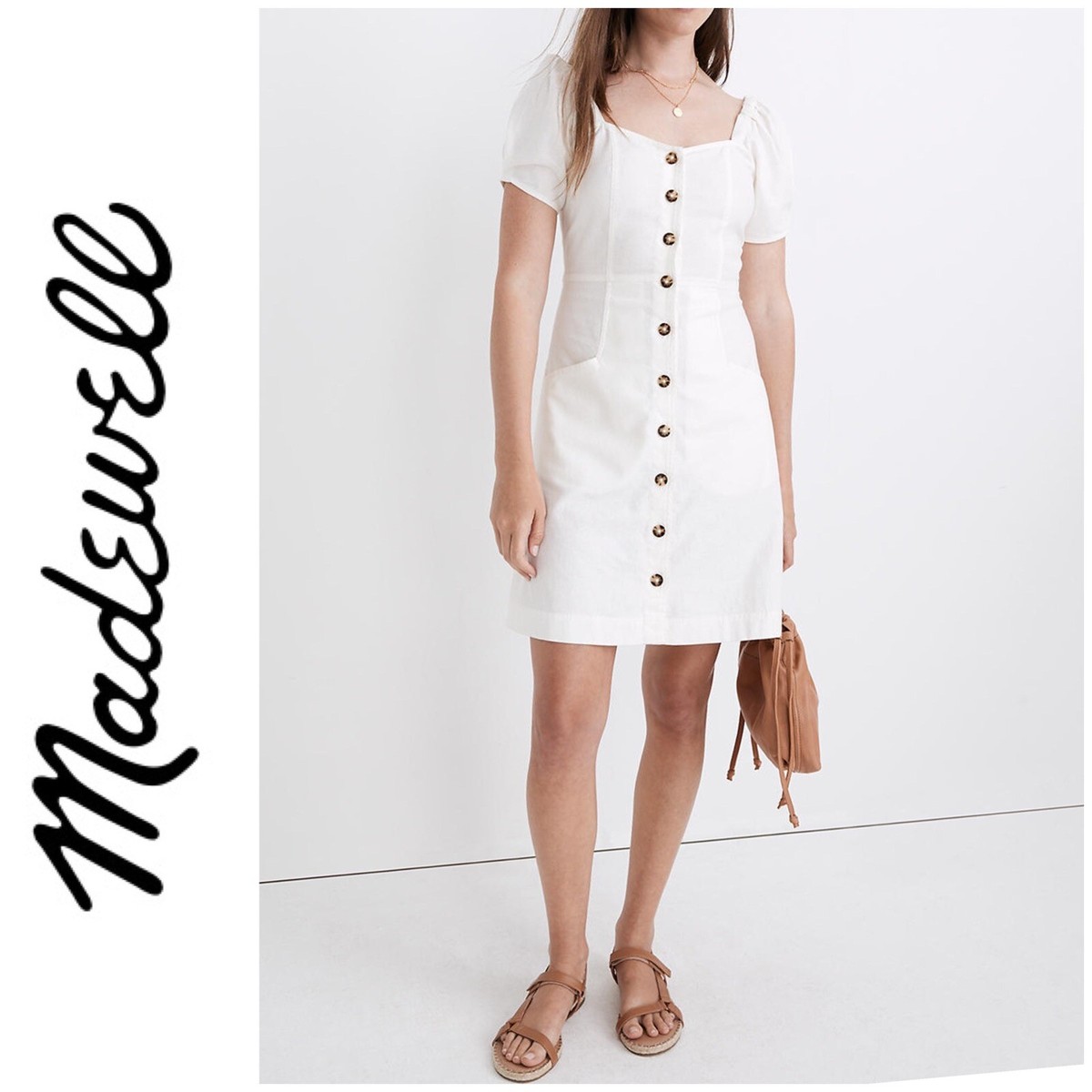 NWT Madewell Linen-Cotton Puff-Sleeve White Mini Dress 14 | eBay