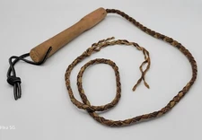 Braided Bull Whip Vintage Brown & DarkLeather Split Tail 54 Inches Wooden Handle