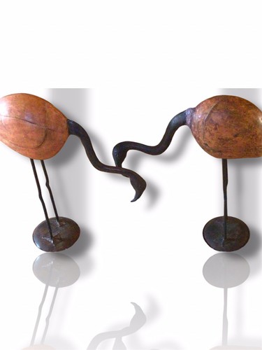 VTG  Metal & Wood Bird Sculptures Unique Outdoor Garden Rustic Wildlife Statues