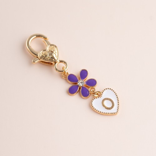 Cute Purple Flower Personalised Initial Letter Heart Charm Keychain Keyring Gift - Picture 16 of 27
