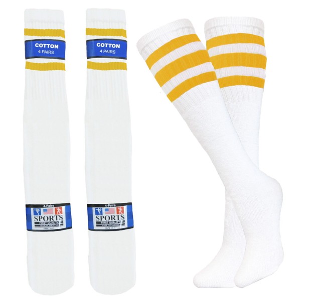 8 PAIR MENS TUBE SOCKS COTTON YELLOW STRIPE 22 INCHES LONG SOCKS SIZE 1015 eBay