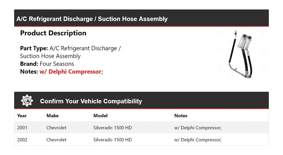 Chevrolet Silverado 1500 HD 2001-02 línea de descarga/aspiración conjunto de manguera 4 estaciones Foto 2 de 4