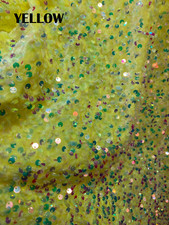 YELLOW Iridescent sequin stretch velvet , 4-Way stretch fabric by the yard 60" W