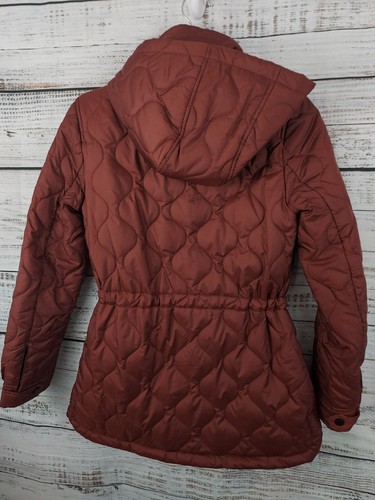French Connection Jacket XS Onion Quilt Anorak Red Hood Drawstring Waist - Picture 6 of 7