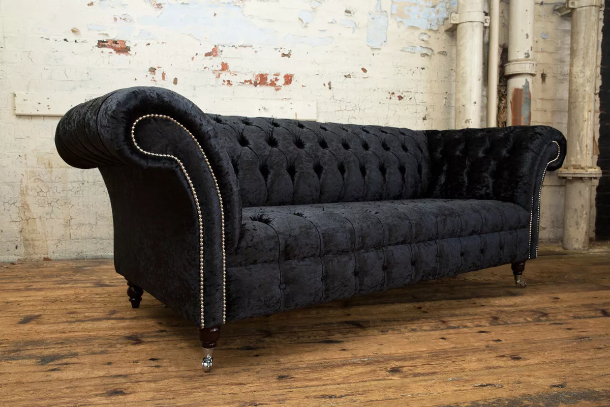 Handmade 3 Seater Luxury Black Velour