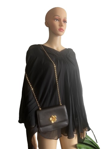 CHANEL Camellia Coco Mark Vinyl Basket Bag Chain Shoulder Black