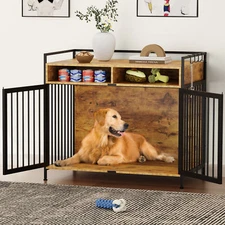 Wooden XL Dog Crate Furniture 41" Heavy Duty Dog Kennel with 2 Drawers End Table