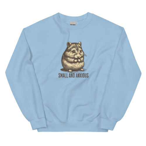 Small & Anxious Gildan Anxiety Hamster Mental Health Unisex Crewneck Sweatshirt - Picture 1 of 7
