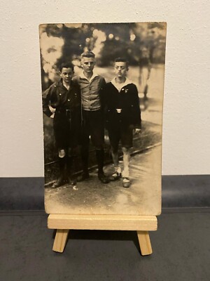 Vintage Postcard Men, Boys, Children, Three, Socks, Past, Very Old