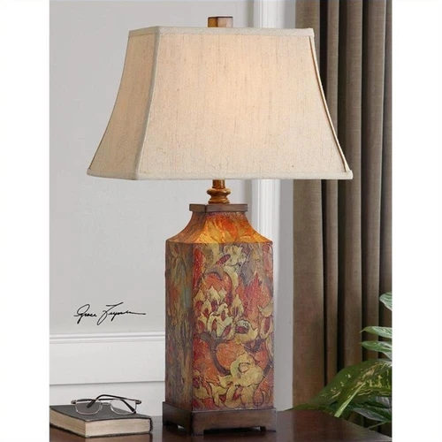 Uttermost Colorful Flowers Mid-Century Resin Metal Table Lamp in Ivory/Walnut - Picture 1 of 5