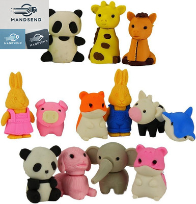 Japanese Puzzle Take Apart Erasers Zoo Animals Set of 7