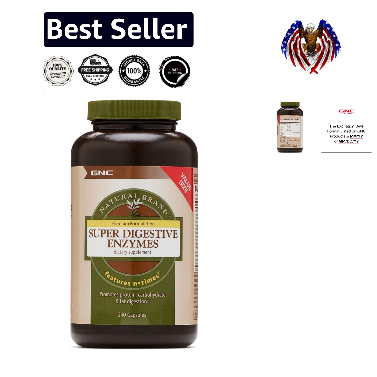 240 Unflavored Digestive Enzyme Capsules - Boost Protein, Carb & Fat Digestion