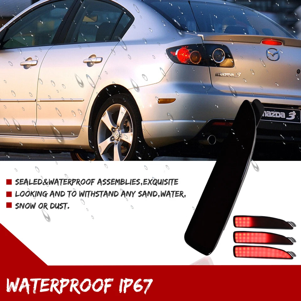 Parachoques trasero LED rojo rojo para Mazda 3 2004-2008 sedán luces de señalización laterales luces Foto 3 de 4