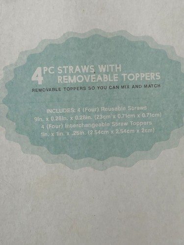 4-Count Reusable Straws With Removable Toppers - Happy Theme - NEW - Picture 6 of 6