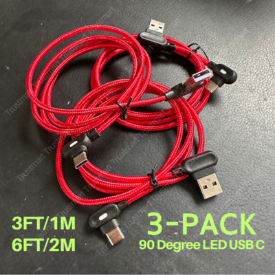 3 Pack 90° Degree For Samsung Android Type C USB C Fast Charging Charger Cable