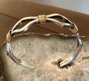 Authentic Sterling Silver Openwork Bracelet 24.2 GRAMS Designer Gold Plated Wrapped Wire