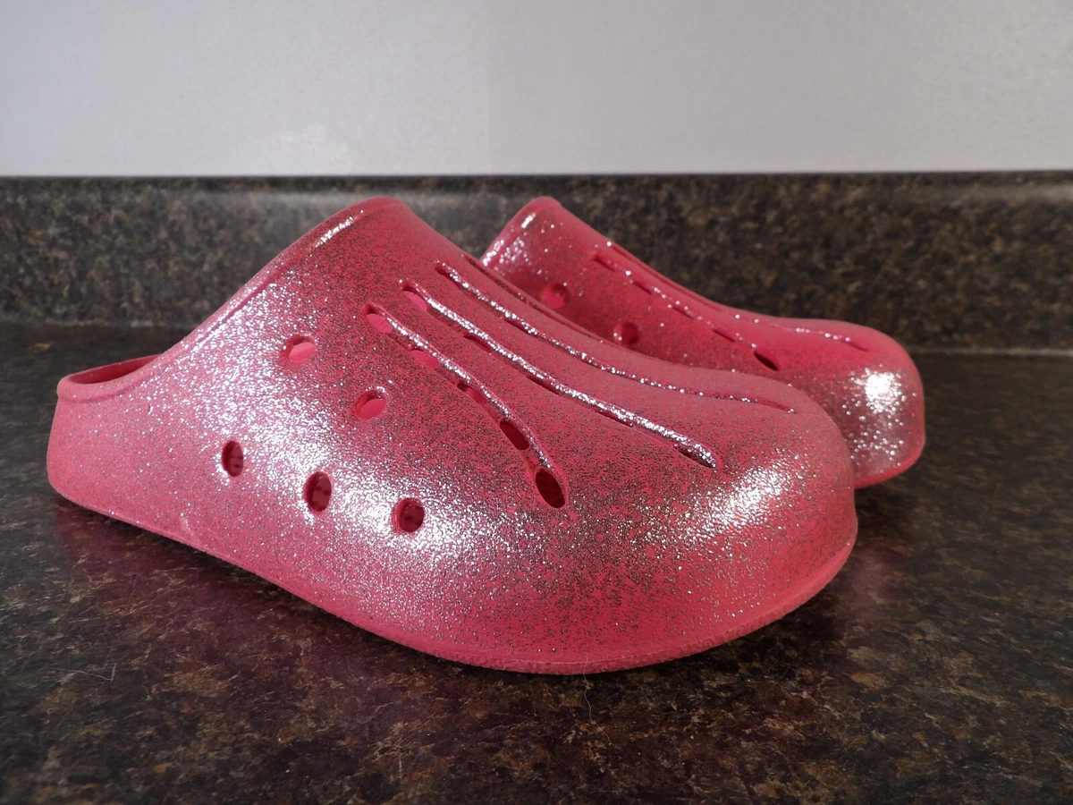 Extremely Me Little Girls size 2 Pink Sparkle Slip on Flat Clogs