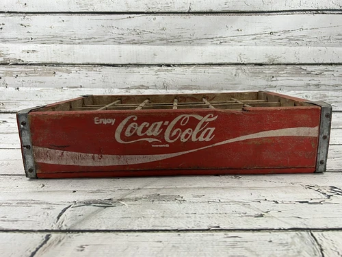 VTG Coca-Cola Coke Wooden 24 Bottle Divider 70s Wood Red Delivery Crate Carrier