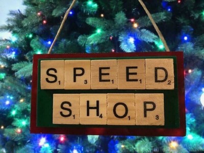 Speed Shop Grease Monkey Mechanic Garage Truck Christmas Ornament Scrabble Tiles