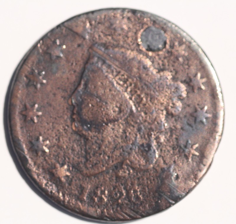 1826 Coronet Head US Large Cent, VG details, corroded, holed