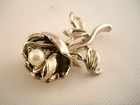 Faux Pearl Silvertone Rose Pin Brooch