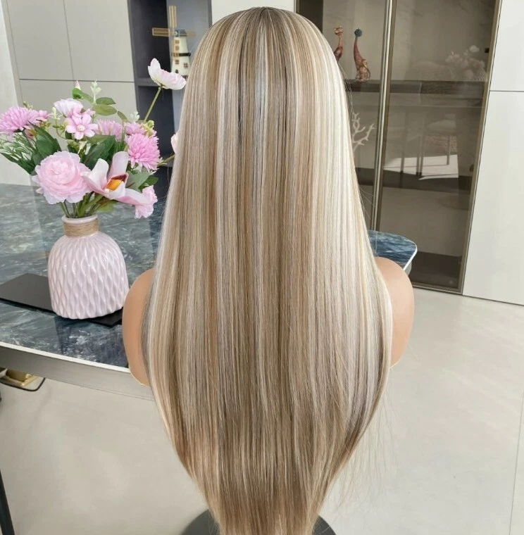 Peluca Ombre Marrón Rubia HD Frontal Encaje Cabello Humano Mezcla Destacados Ondulada Rizada Foto 3 de 4