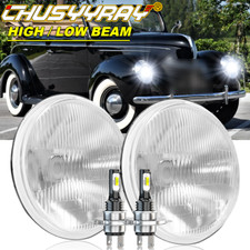 H4 7inch Universal Round Conversion Headlights Chrome Clear Glass Lens Wbulb