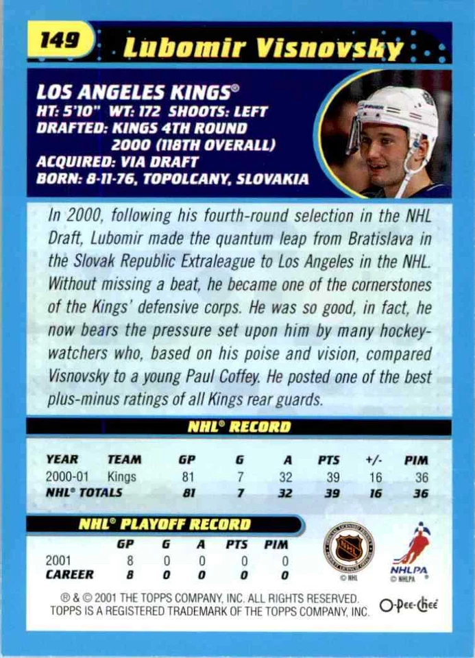 2001-02 O-Pee-Chee Lubomir Visnovsky #149 - Image 2 of 2