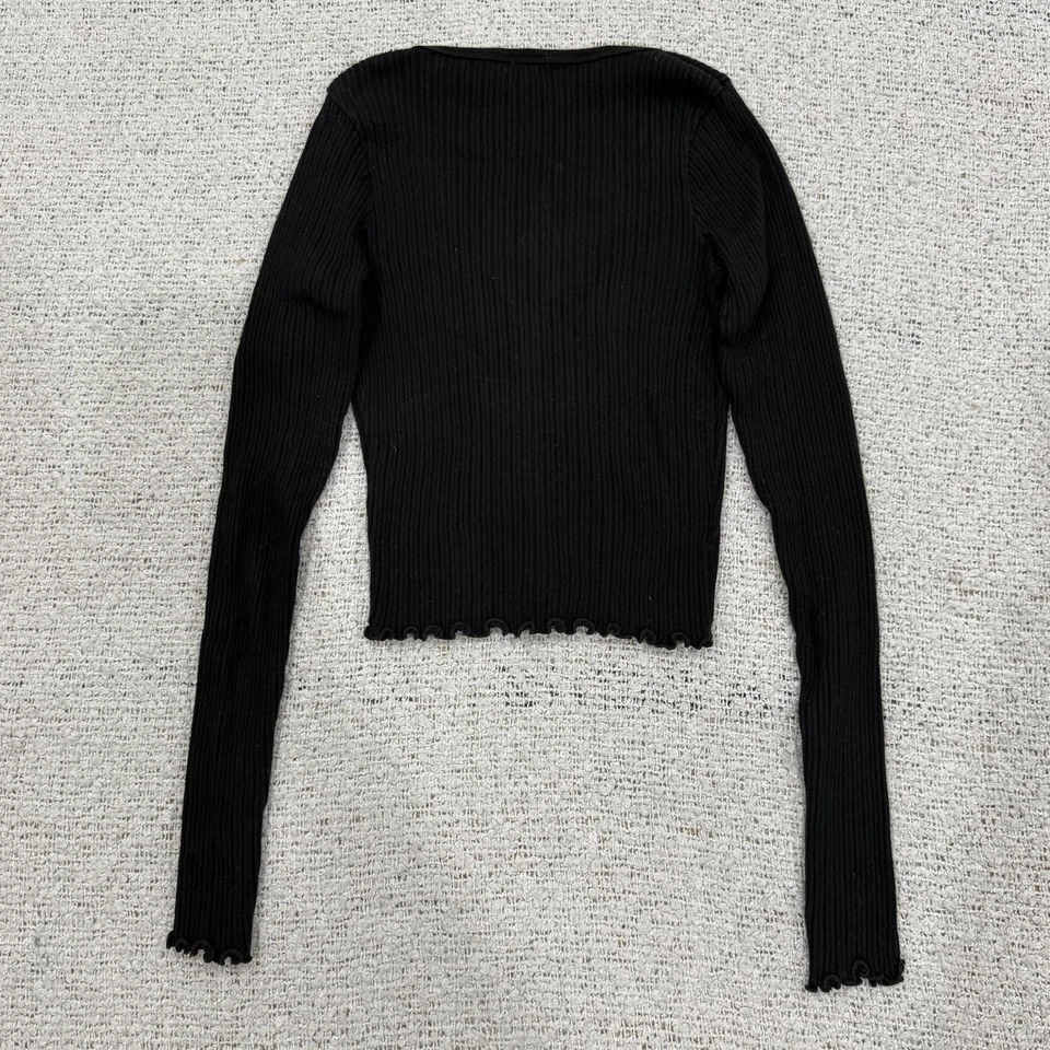 Brandy Melville Black Ribbed Button-Up Cardigan Made In Italy One Size - Image 3 of 4