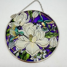 Amia Stained Glass Hummingbird Sun Catcher Flower Hand Painted