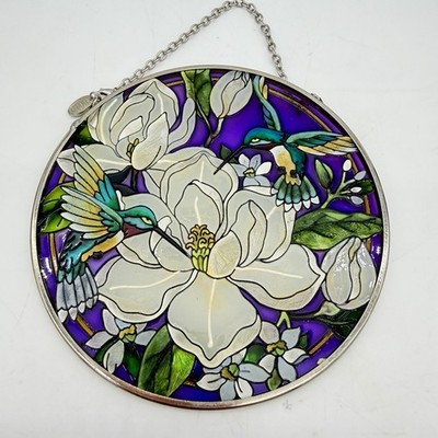 Amia Stained Glass Hummingbird Sun Catcher Flower Hand Painted
