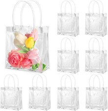 20 Pack 6.3" x 5.9" x 2.8" Clear Gift Bags with Handle, Reusable Plastic Smal...