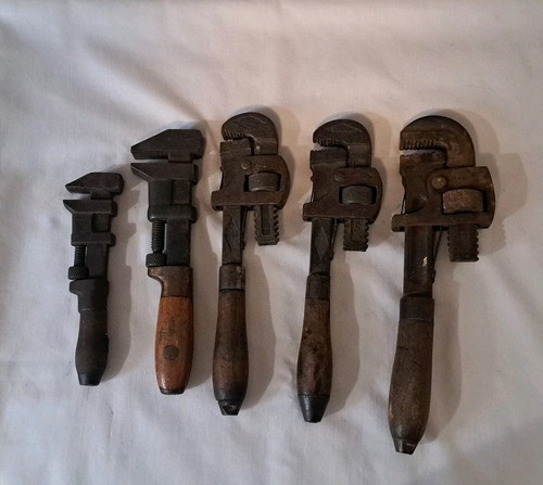 Antique/vintage Pipe Monkey Wrench Lot Of 5