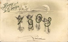 Präge Litho Glückwunsch Neujahr 1903, Engel, Mond, Sonne - 4380148