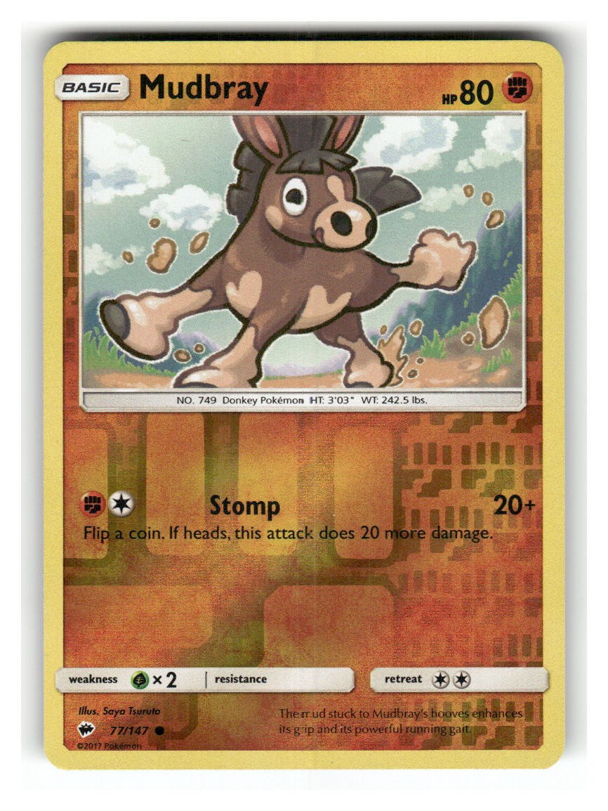 Mudbray 77/147 Common Burning Shadows Pokemon Reverse Holo Lightly Played