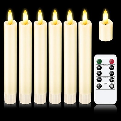 Set of 6 Luminara Flameless Battery Taper Candles Remote Moving Wick 6''