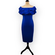 Lauren Ralph Lauren Royal Blue Ruffle Off Shoulder Knee Length Cocktail Dress 2