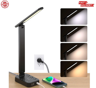 4 Modes LED Desk Lamp, Power Strip with 3 Outlets 4 USB Charging Ports(2 USBC)