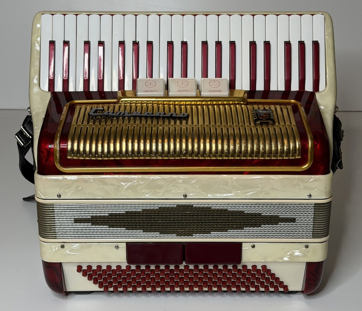 Pearl Red/White Camerano Piano Accordion by Scandalli LM (41 Key