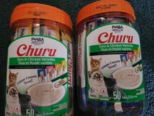 2 x INABA Churu Cat Treats Tuna & Chicken Varieties - 50 Tubes Expiration:  2027