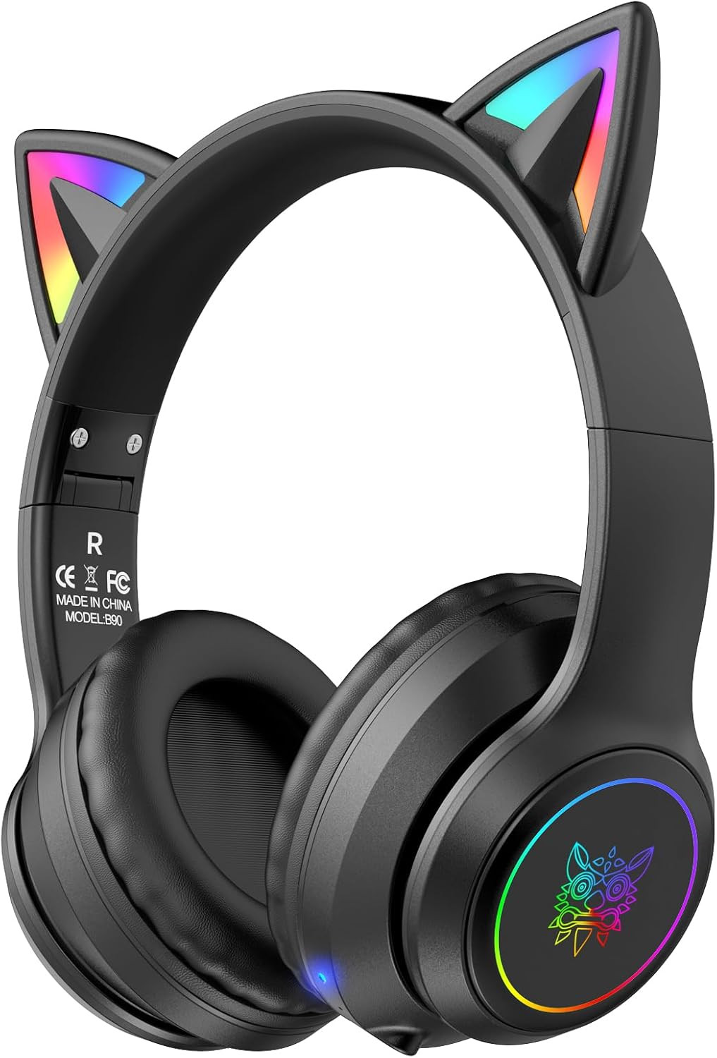 Cat Ear Bluetooth Headphones with LED Lights - Wireless Over-Ear Headset with Mi