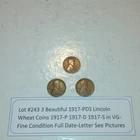 Lot #243 3 Beautiful 1917 Lincoln Wheats 1917-P 1917-D 1917-S VG-F See Pictures
