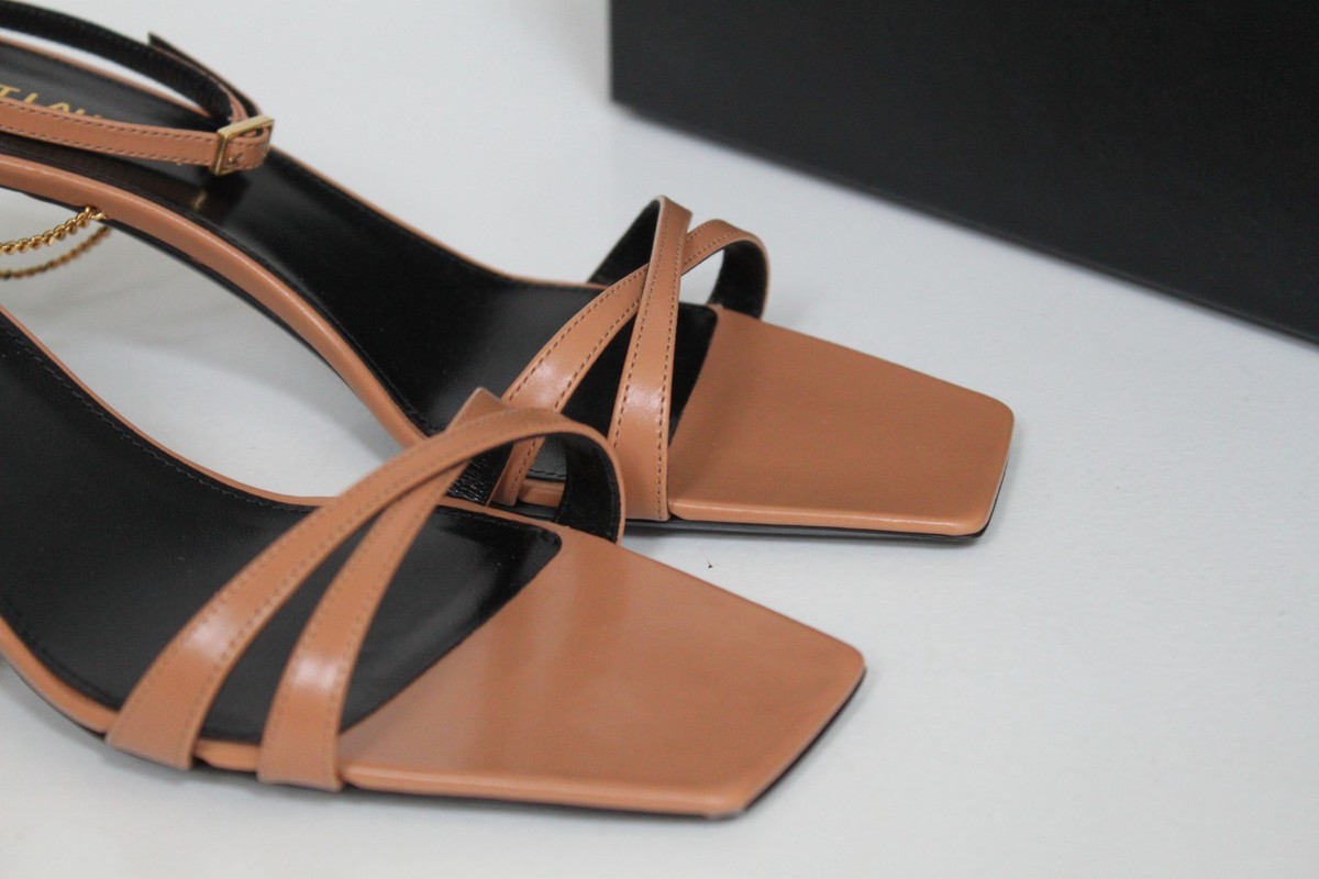 sz 7.5 / 38 YSL Saint Laurent Brown Leather Low Heel Chain Ankle
