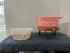 Vintage Pyrex Pink Gooseberry Round Casserole Dishes 474 and 475