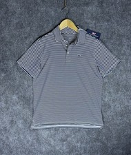 Vineyard Vines On-The-Go Sankaty Polo Kids XL 18 Blue Striped Performance Shirt