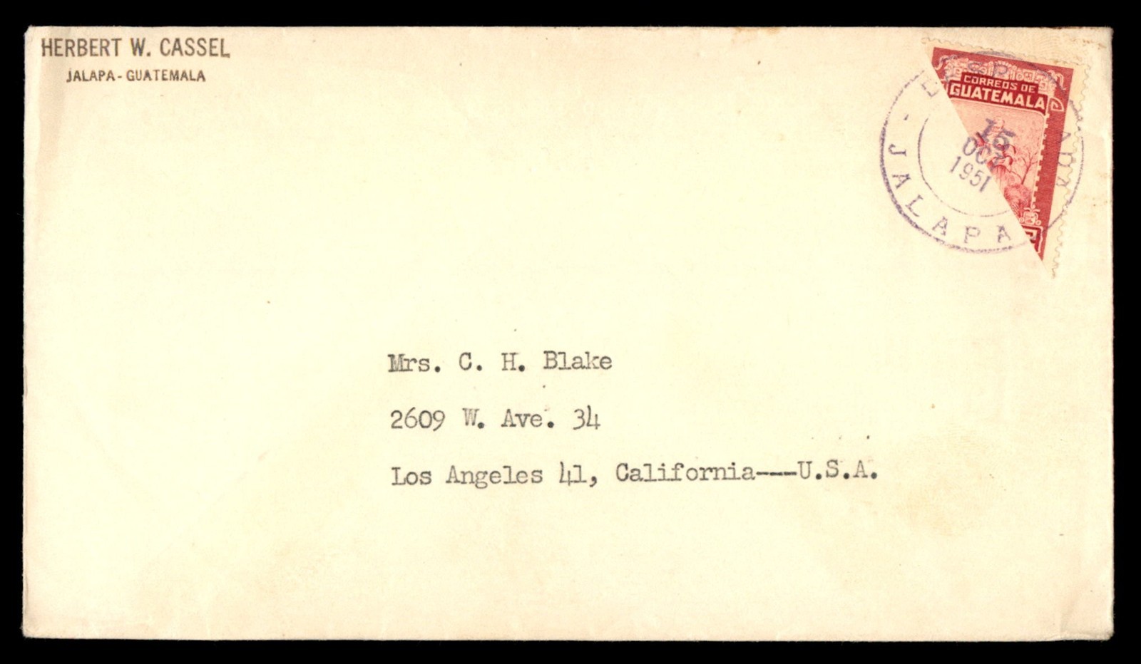 Mayfairstamps Guatemala 1951 Jalapa to Los Angeles CA USA Cover cca_25271