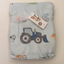 NEW Baby Blanket Blue Soft Lightweight Country Tractor Theme Baby Gear