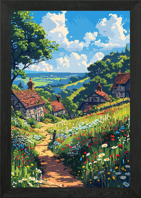 Märchenstadt Pixel Kunst Gerahmtes Wandbild Poster Leinwanddruck Bild
