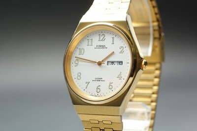 Vtg [N MINT] New Batt Citizen Forma 3800-451805 Gold KANAJI Qz Mens Watch JAPAN