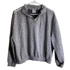 Pink Victoria's Secret Quarter Zip Pullover Women XS Gray Logo Tape Sweatshirt